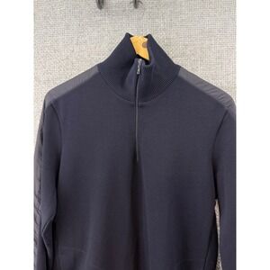 Hugo Boss Mens Navy Blue Quarter Zip Hybrid Pullover Sweater Regular Fit Medium
